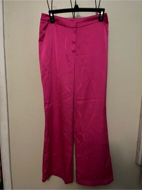 Skies Are Blue Hot Pink Wide-Leg Satin Pants